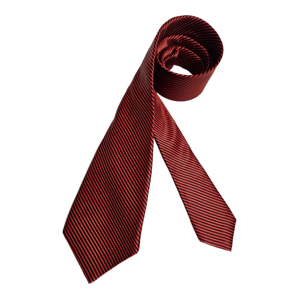ISAIA NINEFOLD 9FOLD RARE Black/Red Striped LUXURY Tie HANDMADE ITALY